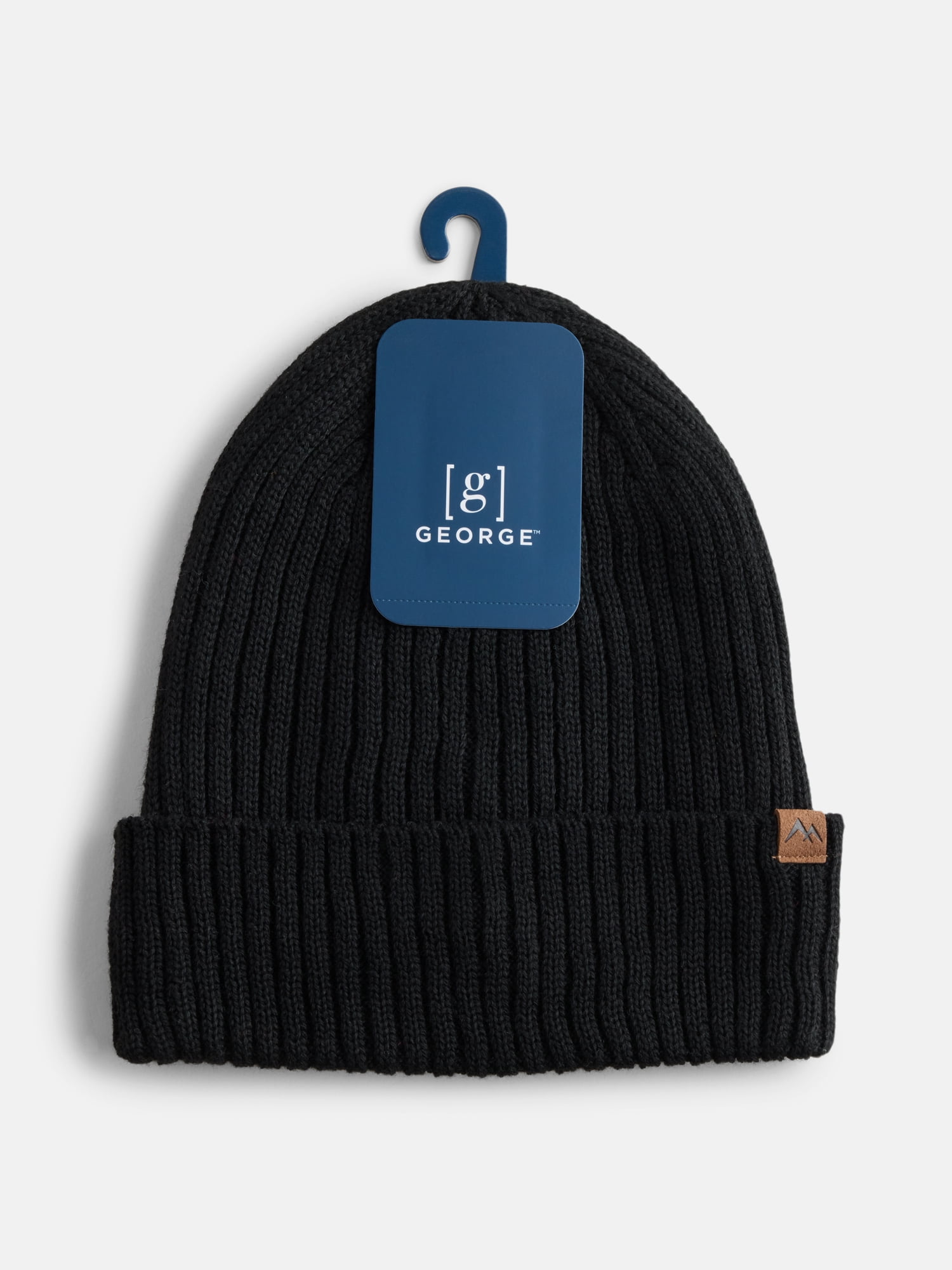 George Men's Fleece Lined Ribbed Knit Beanie Hat, Black