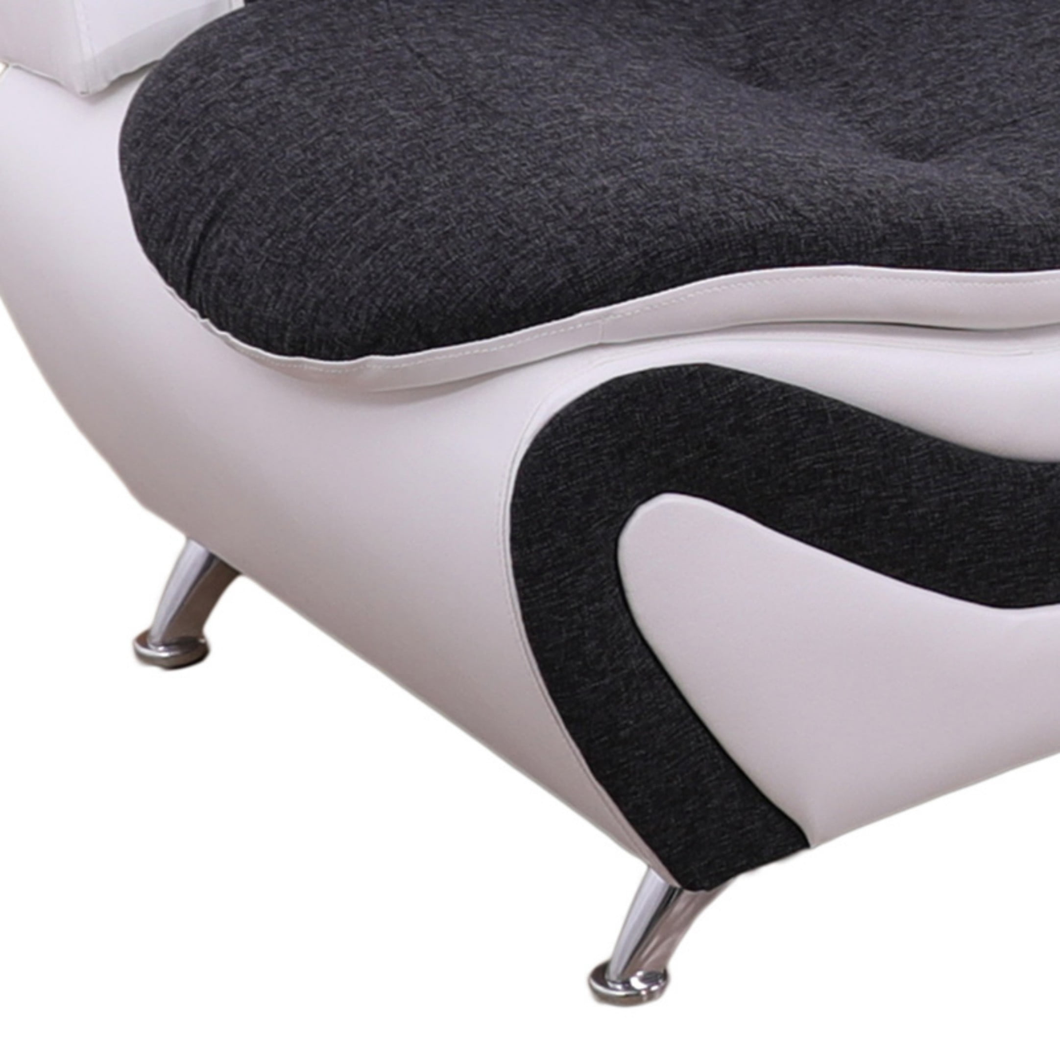 BSHTI 42” Faux Leather Modern Sofa Couch with Leather Upholstery, Solid Wood Frame, Adjustable Backrest 110–115° for Living Room （Black & White）