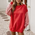 thumbnail image 2 of CAIXIA Oversized Sweaters For Women Plaid Patchwork Color Block Crewneck Long Sleeve Pullover Tops Soft Basic Clothes Casual Shirts Work Outfits Fall Winter Clothes,Red, 2 of 5