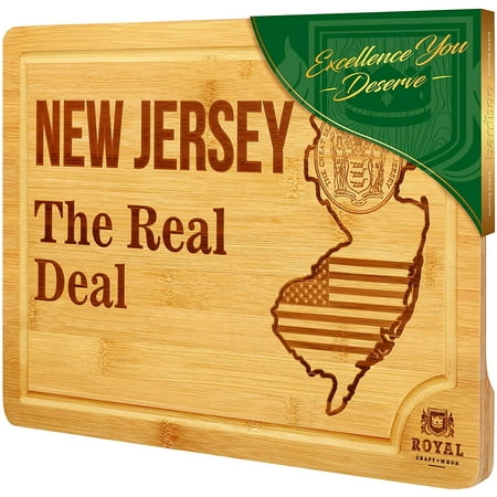 

Bamboo State Cutting Board for Kitchen – New Jersey Cheese Board Charcuterie Platter & Serving Tray (15 x 10 )