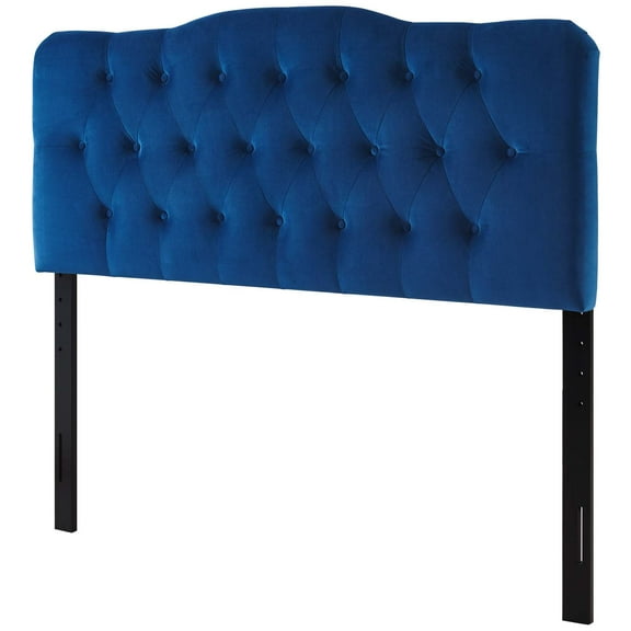 Contemporary Modern Urban Designer Bedroom Queen Size Tufted Headboard, Velvet Fabric, Navy Blue