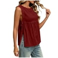 thumbnail image 5 of Karymi Womens Workout Tops Round Neck Side Drawstring Cut‑Out Sleeveless Peplum Tank Top, Solid Crinkled Textured Loose‑Fit Blouse, Split Side Summer A-line Shirt Womens Blouses, 5 of 7