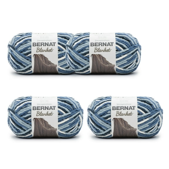 Bernat® Blanket™ #6 Super Bulky Polyester Yarn, Faded Blues 10.5oz/300g, 220 Yards (4 Pack)