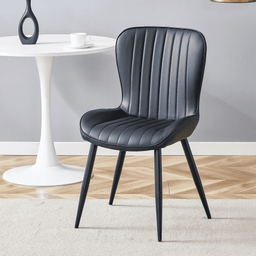 JUFU Dining Chairs Set of 2 Upholstered Dining Chairs with High Back PU Leather Seat, Modern Kitchen & Dining Room Chairs with Metal Legs, Black