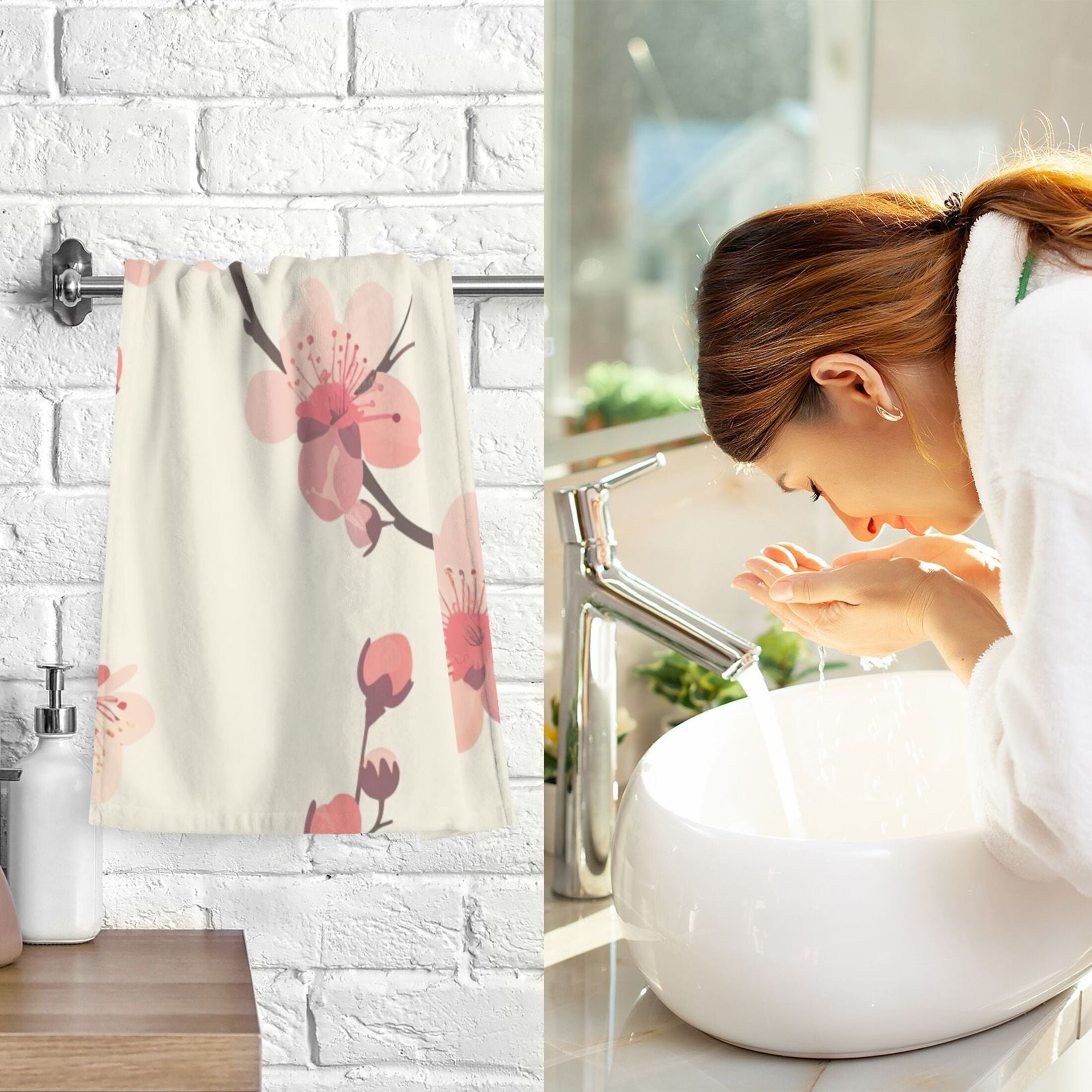 Delicate Cherry Blossoms 2 Pcs Hand Towel Set Cotton Absorbent Soft Face Towels Bath Towels for Bathroom Kitchen Shower Hotel Decor 16"x28"