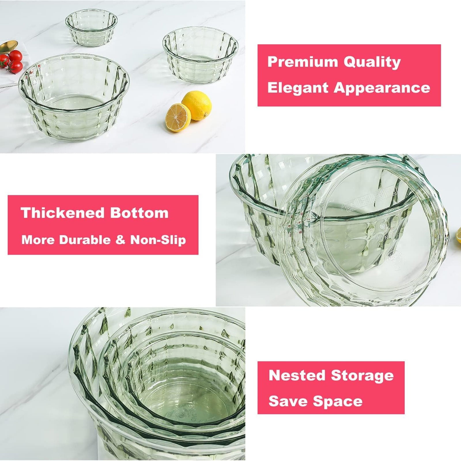 Food Storage 3 Fruit Containers with Tureen Bowl Clear Sealed Cereal Oatmeal Storage Solution for Fresh Produce