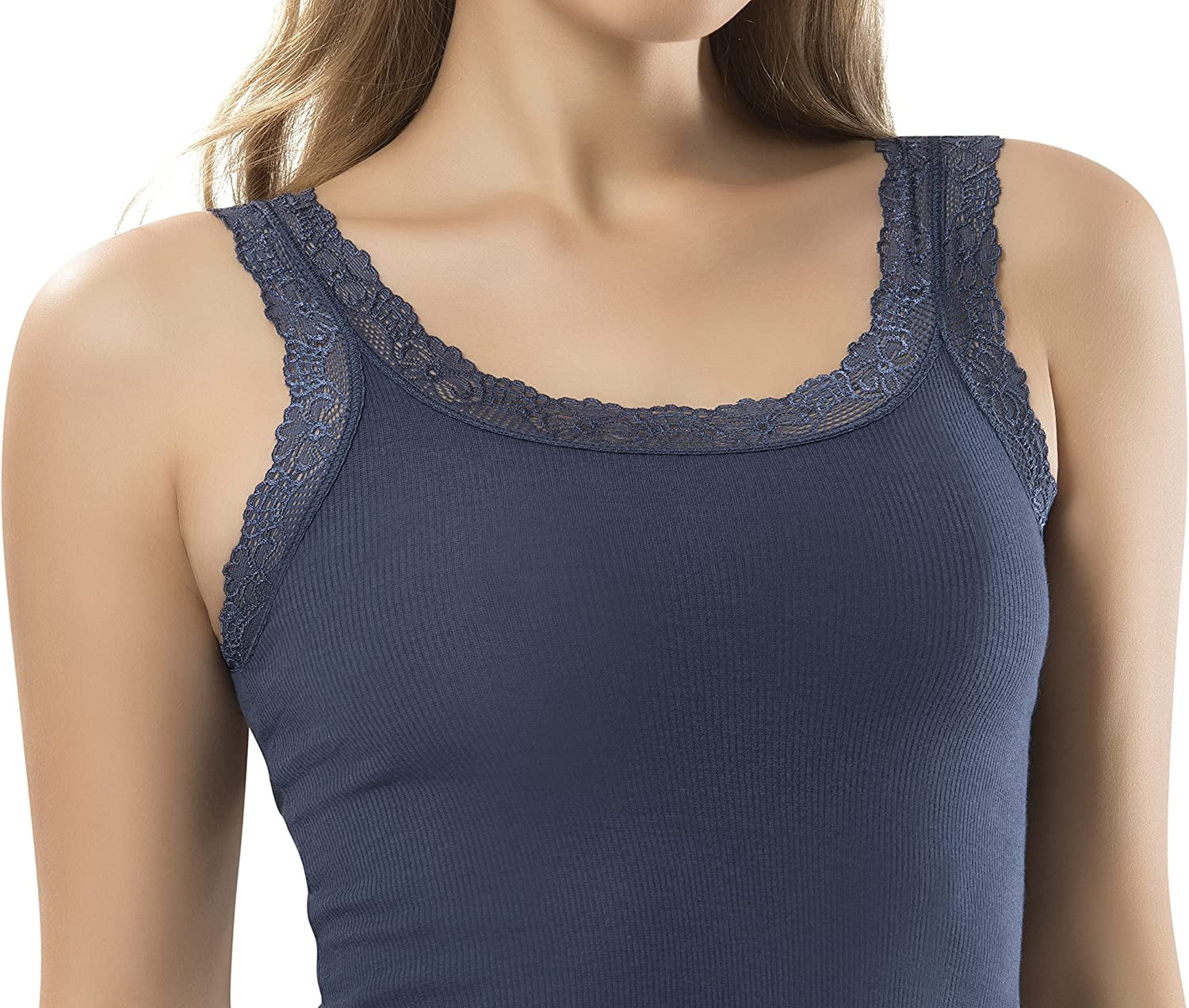  VAVONNE Lace Camisole Tank Tops For Women, Soft Stretch  Ribbed Cotton Cami Shirt