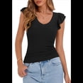 thumbnail image 2 of Camisetas de Verano para Mujer, Ajustadas, Sin Mangas, con Cuello en V y Volantes, Color Negro, Talla M, 2 of 7