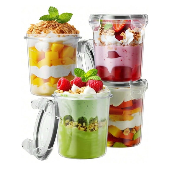 Overnight Oats Containers with Lids 4 Pack - 13oz Plastic Mason Jars for Yogurt Parfait Cups, Portable Leak Proof Meal Prep Oatmeal Container for Cereal and Milk To Go