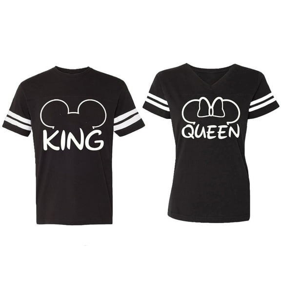 King Queen Ear Matching Couple Cotton Jerseys (Men Black / Women Black) (Men S / Women S)