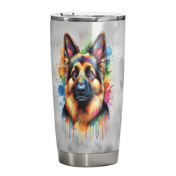 Watercolor Drip German Shepherd Pop Art Colorful Portrait Artwork 20oz Stainless Steel Tumbler Insulated Cup with Lid Alsatian Dog Lover Gifts - 01009