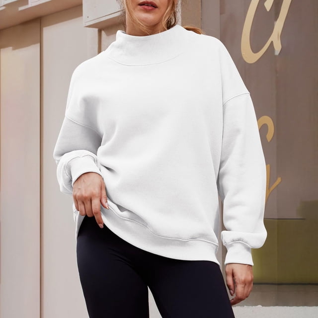 IMENGL Chandails Molletonnés Surdimensionnés à Col Roulé, Blanc m, Taille M-2TG
