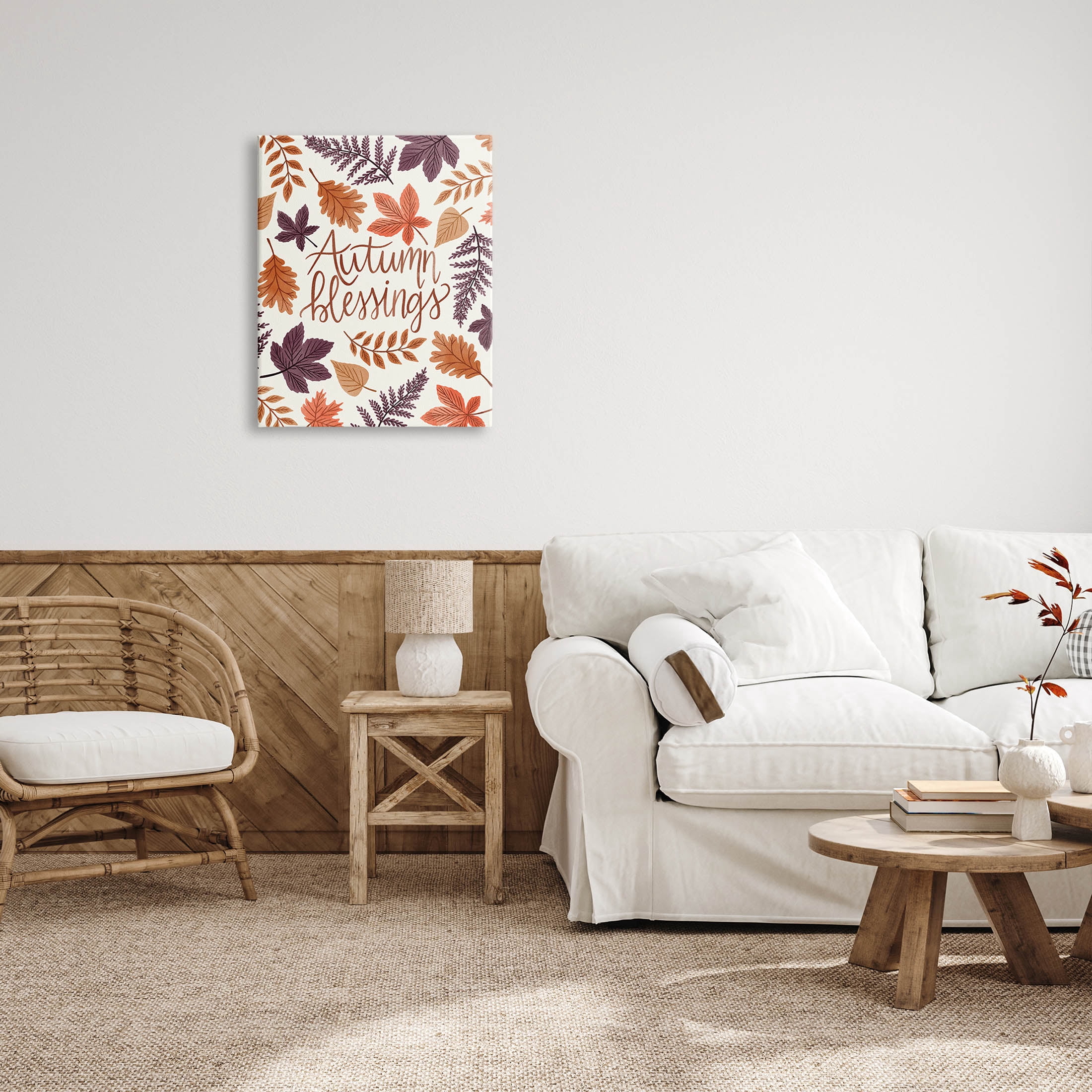 Autumn Blessings Fern Leaves Nature Holiday Graphic Art Gallery Wrapped Canvas Print Wall Art