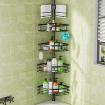 Corner Shower Caddy - Tension Pole Rod Organizer, Floor to Ceiling 20-113 inch, Adjustable Towel Rack Waterproof Rustproof, Black