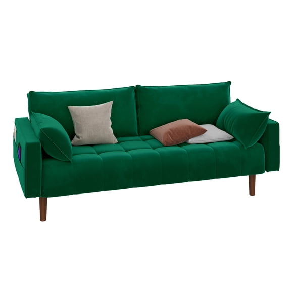 Craftian 70" Velvet Loveseat Sofa, Modern Comfortable Sofa Loveseat Small Sofa Couch with Side Storage Pockect & 2 Pillows, Button Tufted Seat Cushion for Living Room Bedroom Apartment, Green
