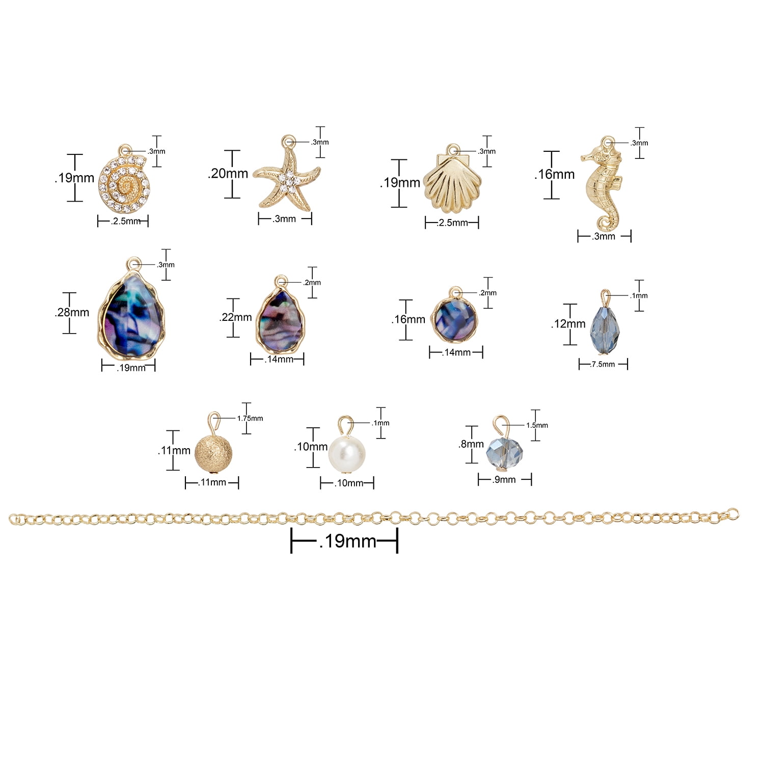 Cousin DIY Gold Sea Charms Strand with 8 Charms, 8.25 in, Unisex, Adult, Model 65027111