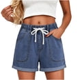 thumbnail image 2 of ByworldtasicNo Boundaries Womens Jean Shorts Summer Casual Mid Rise Cuffed Elastic Waist Denim Shorts, 2 of 7