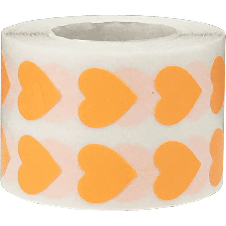 Orange Heart Stickers, 0.5 Inch Wide, 1000 Labels on a Roll