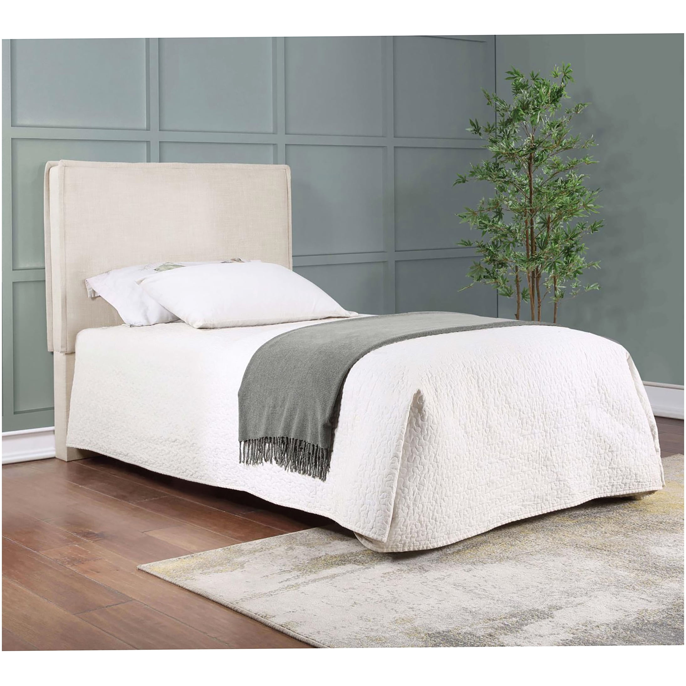Modern Upholstered Bed Frame with Headboard, Sand Color Fabric, Minimalist Design for Queen King Full Twin Size