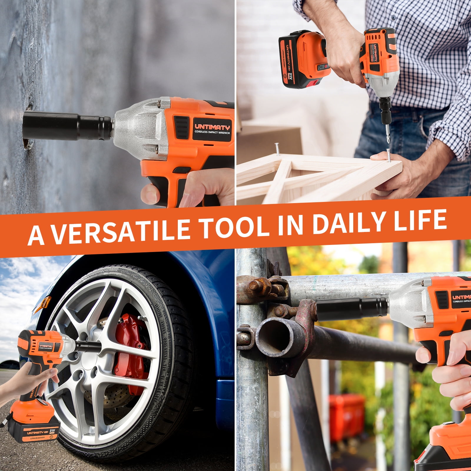 Cordless Impact Wrench, UNTIMATY 1/2 inch  Brushless Impact Gun, Max Torque 320 Ft-lbs（430N.m） Impact Wrench with 21V Brushless Motor, with 3.0Ah Li-ion Battery & 7 Sockets