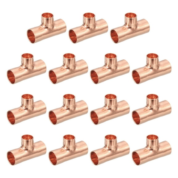 1/2" x 3/8" x 1/2" 15Pcs Copper Reducing Tee Pressure Pipe Fitting Connectors for Plumbing Supply & Refrigeration, Copper