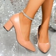 thumbnail image 3 of Womens Pointed Toe Pumps Casual Chunky Low Block Heels Shoes Trendy Slip on Office Work Business Dress Shoes Pink Size 9, 3 of 7