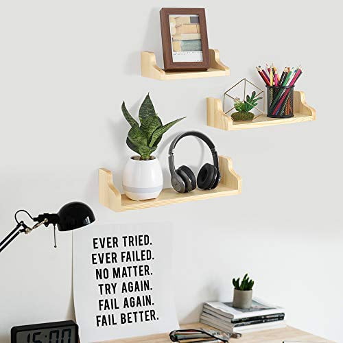 NEX Floating Shelves Wall Shelves Metal Brackets Wall Mounted Rustic Wood Shelves Set of 3 Pale Yellow (NX-HK89-32)