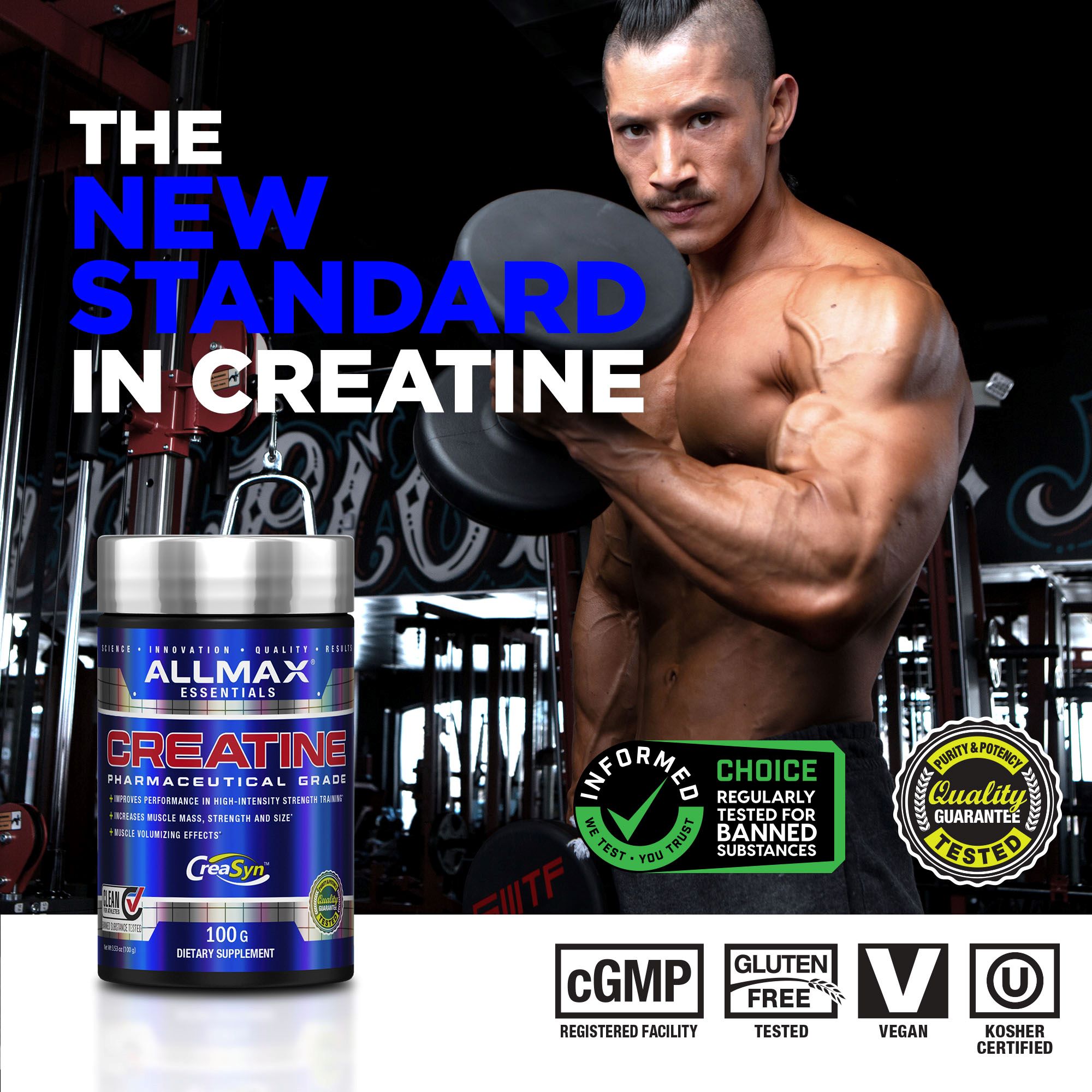 ALLMAX Nutrition Micronized Creatine Monohydrate, Gluten Free & Fast Absorbing 100g, Unflavored, 20 Servings - image 2 of 8