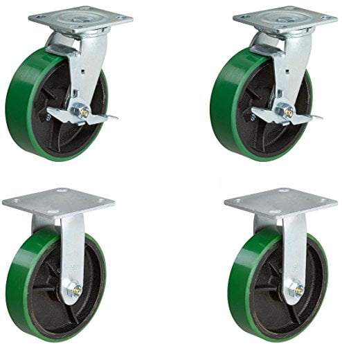 CasterHQ 4" x 2" Steel Wheel CastersSet of 4 Casters 2 Swivel and 2 Fixed C 