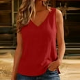 thumbnail image 2 of Stamzod Boho Tops for Women Solid Color V-Neck Cotton Linen Shirt Sleeveless Casual Tank Tops for Women Summer Beach Vacation Clothes Red XXL, 2 of 7