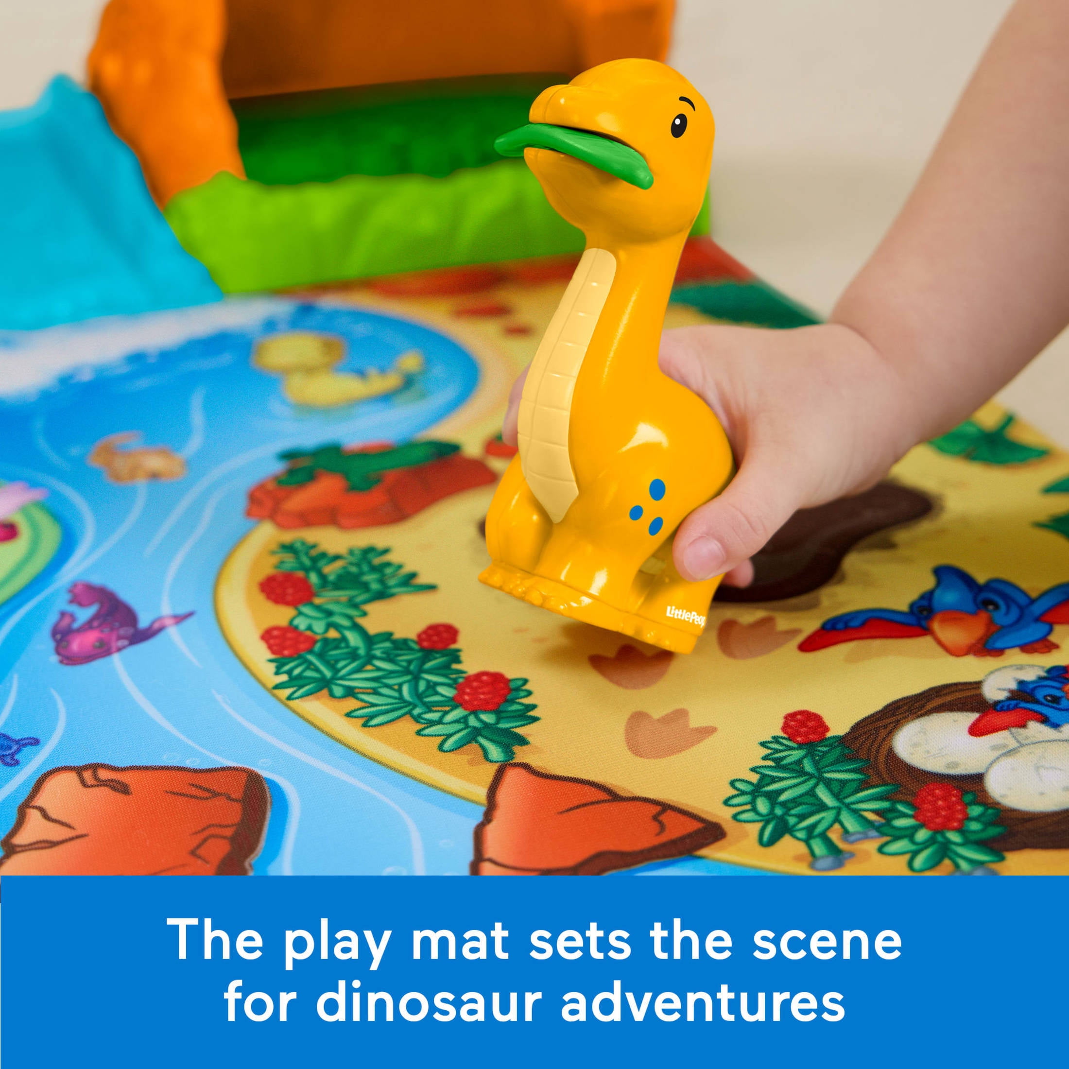 Fisher-Price Little People Dinosaur Village & Play Mat Toddler Playset, 3 Toy Figures