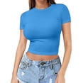 thumbnail image 1 of T-Shirt à Manches Courtes pour Femmes Liquidation Chemises Mélangeuses pour Femmes T-Shirt Court pour Femmes Chandail d'Été pour Filles Haut à Col Rond Fin pour Femmes Mode Manches Courtes, 1 of 7