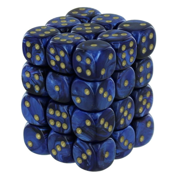 Chessex Scarab 12mm d6 Royal Blue w/Gold Dice Block 36 Dice
