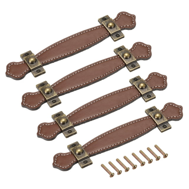 Cajón Tiradores - 7.6" 4uds Cuero Puerta Perillas Tocador Manijas para Maleta Muebles Reemplazo con Montaje Tornillos, Marrón