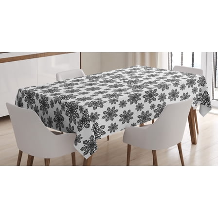 Ambesonne Snowflake Tablecloth Rectangular Table Cover, Monochrome Winter, 60"x90", Black White