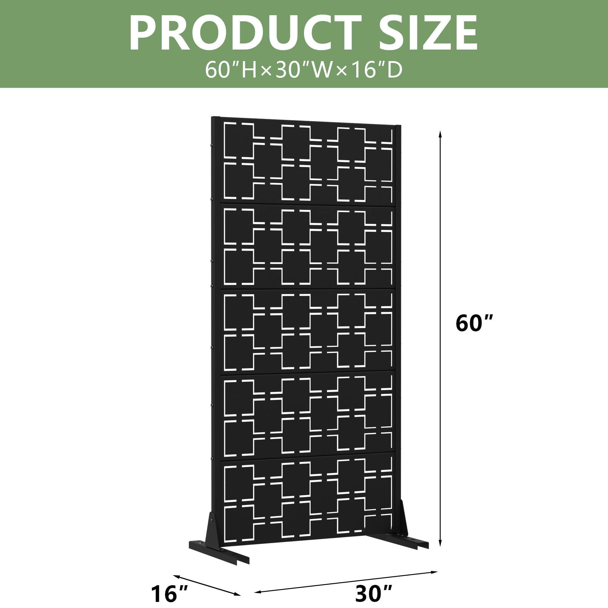 MAYEERTY 59x30x16 Inch Black Galvanized Steel Privacy Screen, 5 Piece Set for Outdoor Garden