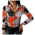 thumbnail image 1 of CEHVOM Chemises à Manches Longues pour Femmes, Boutonnées, Col en V, Graphique Floral, Couleur Contrastée, Blouses d'Automne, 1 of 7