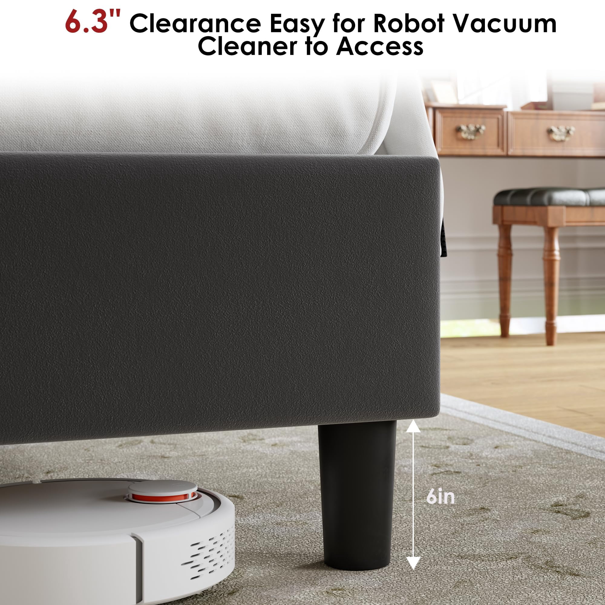 Miniyam Full Size Wingback Bed with 52" Velvet Upholstered Headboard, Nailhead Trim, Sturdy Wood Slats for Adults, Gray