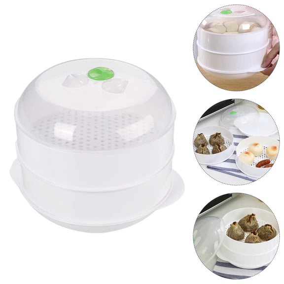 Homoyoyo Kitchen Steamer Double Layer Microwave Steamer White PP for Cooking