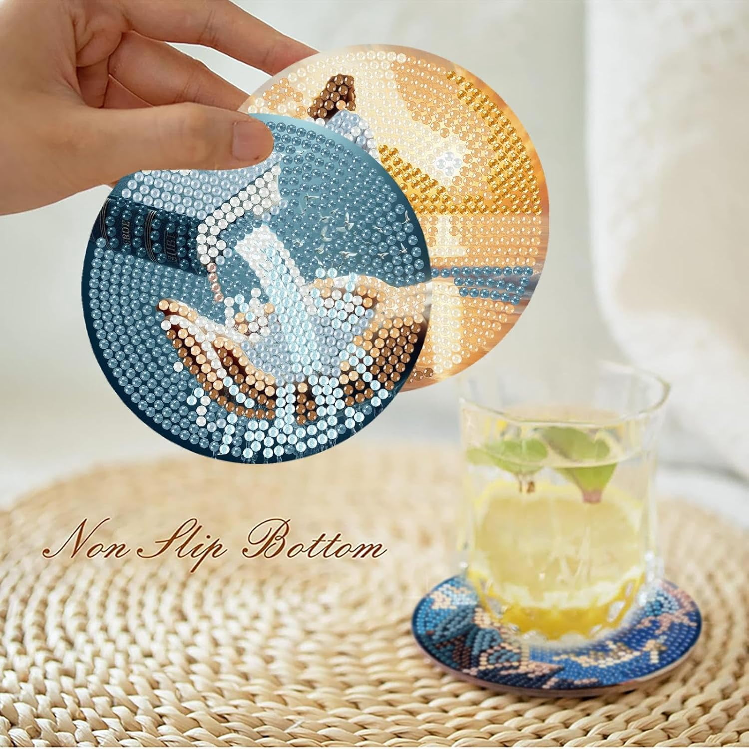 8 Pcs Jesus Diamond Art Coasters Kits with Holder, Sunrise Religious Diamond Painting Coasters Kits for Adults, DIY 5D Diamond Dots Small Mini Kit Full Drill Art Craft Supplies 4X4 Inch