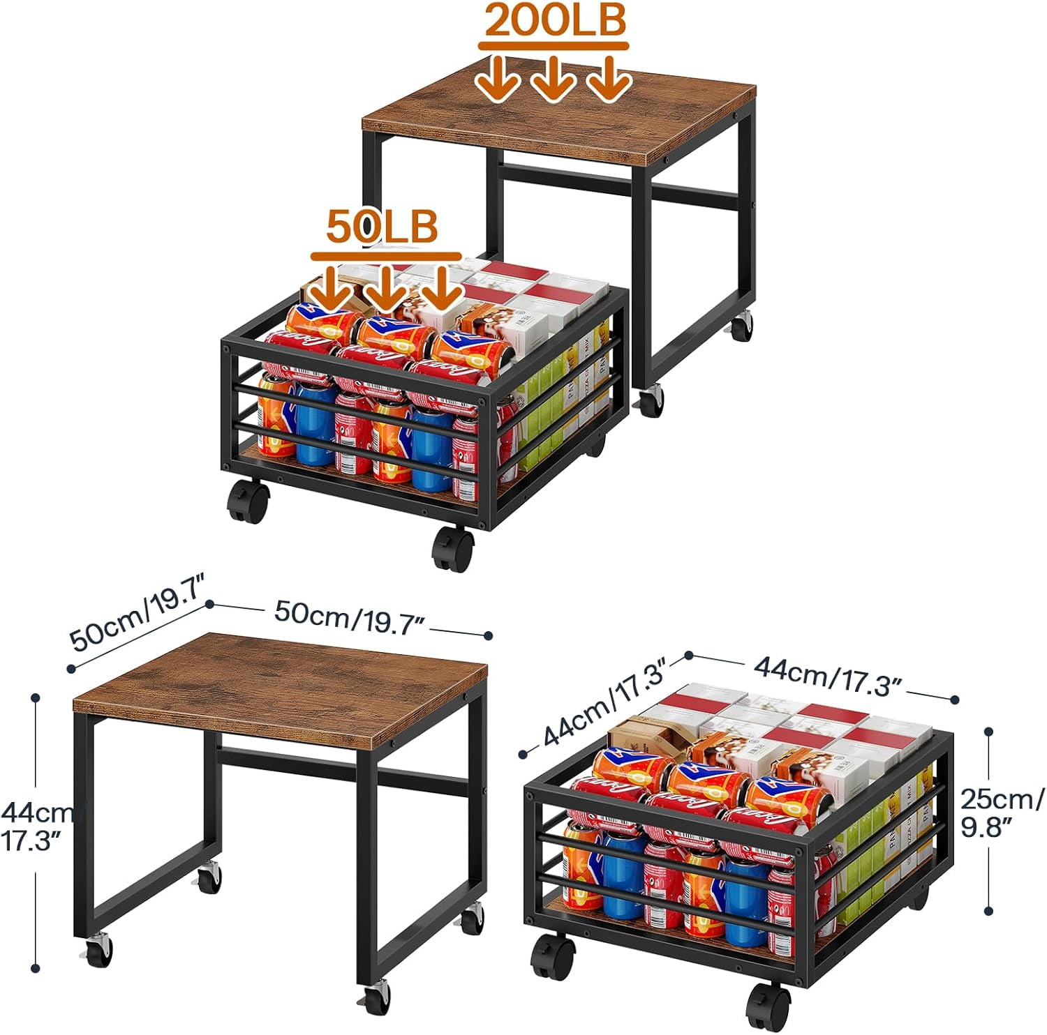 Mini Fridge Stand with Movable Storage Basket, Mini Fridge Cabinet with Wheels and Adjustable Feet, Sturdy Metal Frame, for Home, Apartment,Office, Dorm