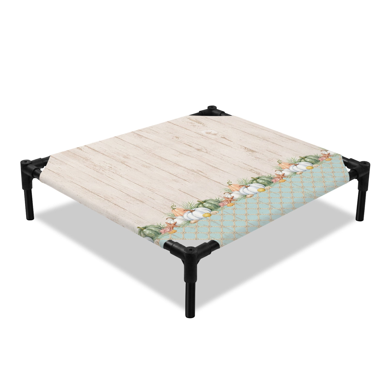 Mini Pumpkins Elevated Dog Bed Starfish Cream Wood Grain Mint Green Plaid Country Cooling Breathable Outdoor Raised Dog Cot Bed with Metal Frame Non-Slip Feet for Small Dog 20x20in