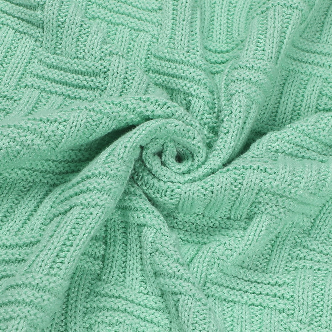 Unique Bargains Cotton Knitted Throw Blanket for Couch, 50" x 60",  Light Green