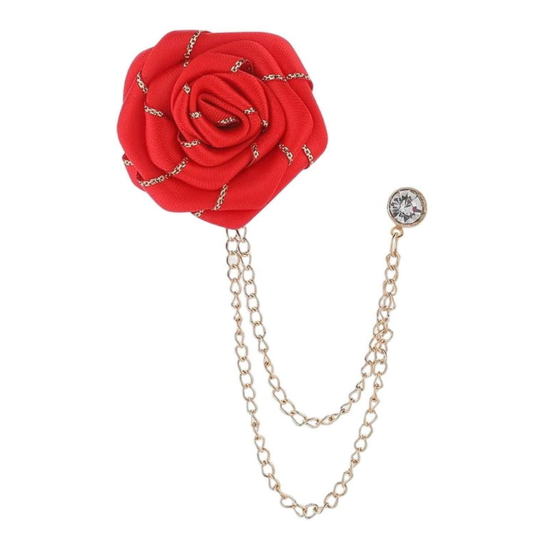 Flower Brooch Wedding Brooches Lapel Pin Badge Tassel Chain Rose Floral  Boutonniere Bridegroom Flower Pin for Best Man Ceremony Party Red 