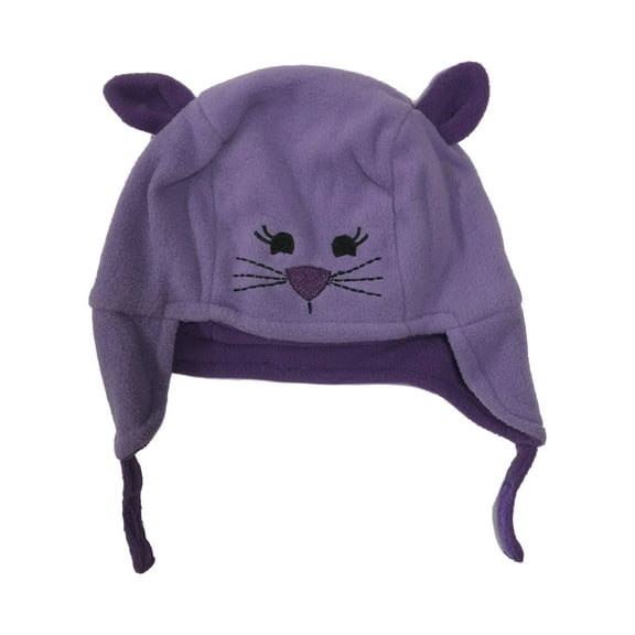 CP Infant Girls Purple Fleece Kitty Cat Peruvian Trapper Hat 12-18m