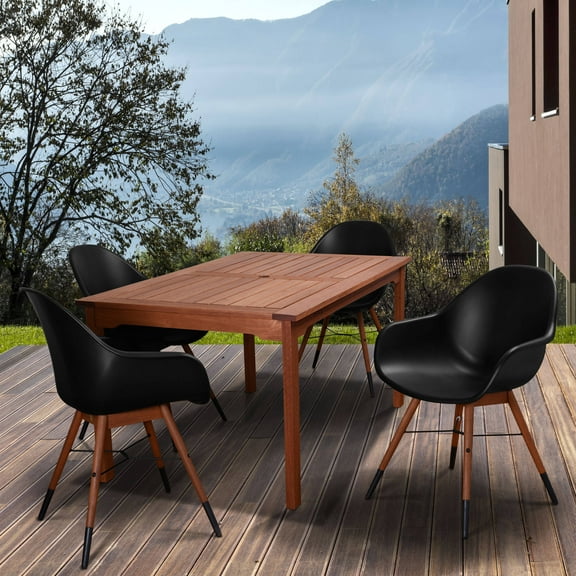 Amazonia Eucalyptus Dining Set with 4 Chamonix Chairs, Black