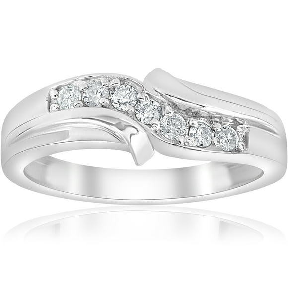 Mens Diamond Ring White 1/4ct White Gold Wedding Band High Polished Band