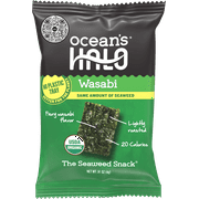 Ocean's Halo, Organic Trayless Seaweed Snack, Wasabi, Vegan, No Plastic Tray, 1pk Nori, Shelf-Stable, 0.14 oz