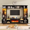 thumbnail image 2 of ANPOO 107" Large Wall Unit Entertainment Center with 40" Electric Fireplace, Bookshelves, LED Lights, Modern High Glossy TV Stand Media Console Table with Bridge Cabinet for Living Room & Home Theate, 2 of 11