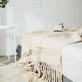 thumbnail image 2 of SDFGTstore Nordic Sofa Chunky Knitted Throw Blanket with Tassels Stylish Hand-Knit Hollow Out Solid Color Air Conditioning Shawl Cover Photo Props for Bed Chair Couch, 2 of 17